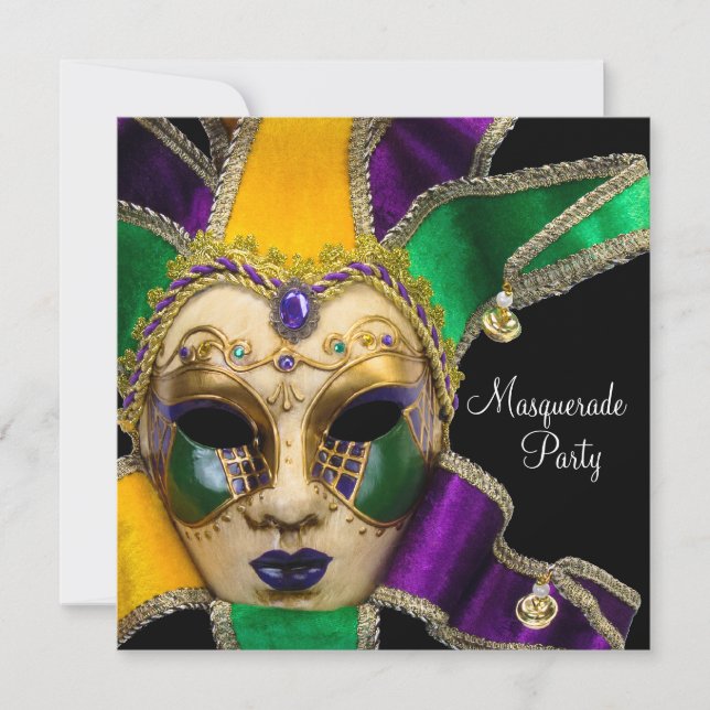 Invitations Green Purple Gold Masquerade Party (Devant)