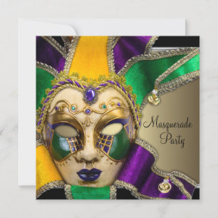 Invitations Green Purple Gold Masquerade Party