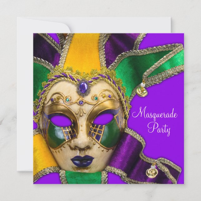 Invitations Green Purple Gold Masquerade Party (Devant)