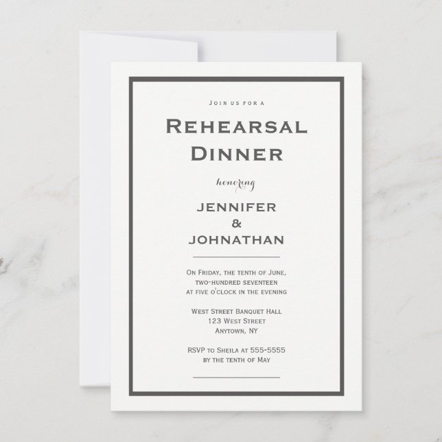 Invitations grises modernes de dîner de répétition (Devant)