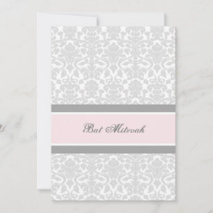 Invitations grises roses de bat mitzvah de damassé