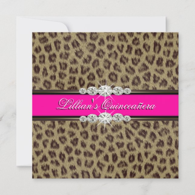 Invitations Hot Pink Leopard Quinceanera (Devant)