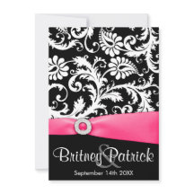 Invitations Hot Pink White & Black Mariage damassé
