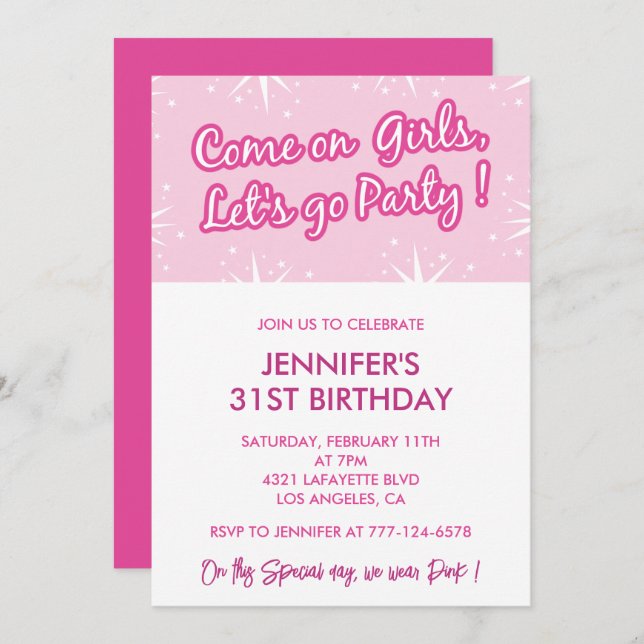Invitations Hot rose 31e anniversaire pour sa fill (Devant / Derrière)