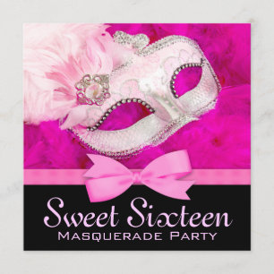 Invitations Hot Rose Black Masquerade Party