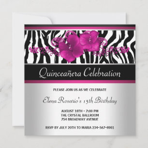 Invitations Hot rose Zebra Quinceanera