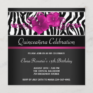 Invitations Hot rose Zebra Quinceanera