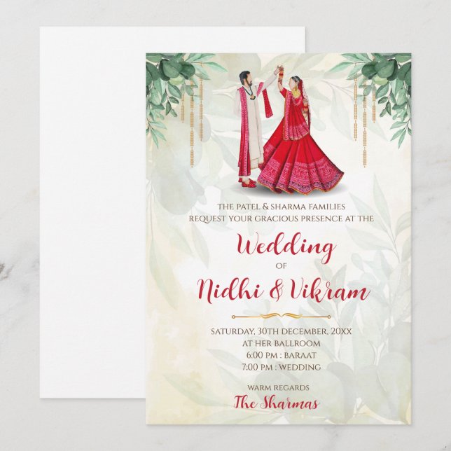 Invitations indiennes et cartes mariages hindoues (Devant / Derrière)