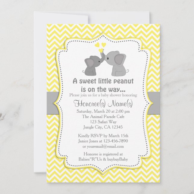 Invitations jaunes Chev 170 de baby shower (Devant)