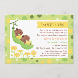 Invitations jumelles de baby shower de pois