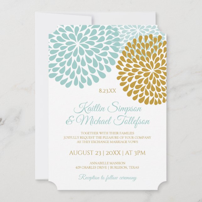 Invitations légères Turquoise & Gold Wedding (Devant)