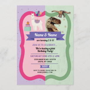 Invitations Llama & Dinosaur Boy Girl Anniversaire