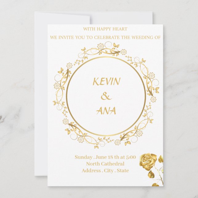 Invitations Luxueuses Gold Wedding | Personnalisab (Devant)