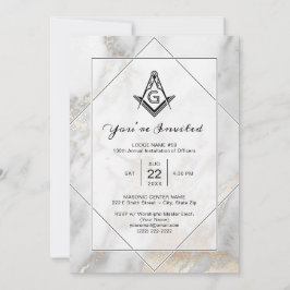 Invitations maçonniques or Marbre blanc élégant