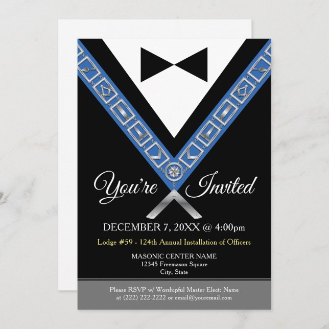 Invitations maçonniques Tuxedo | Bijoux Freemason (Devant / Derrière)
