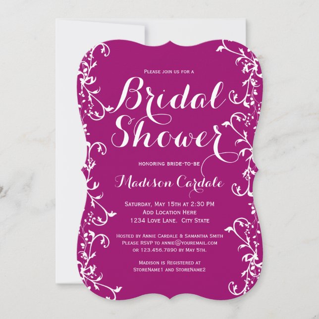 Invitations magenta de Fête de la mariée de (Devant)