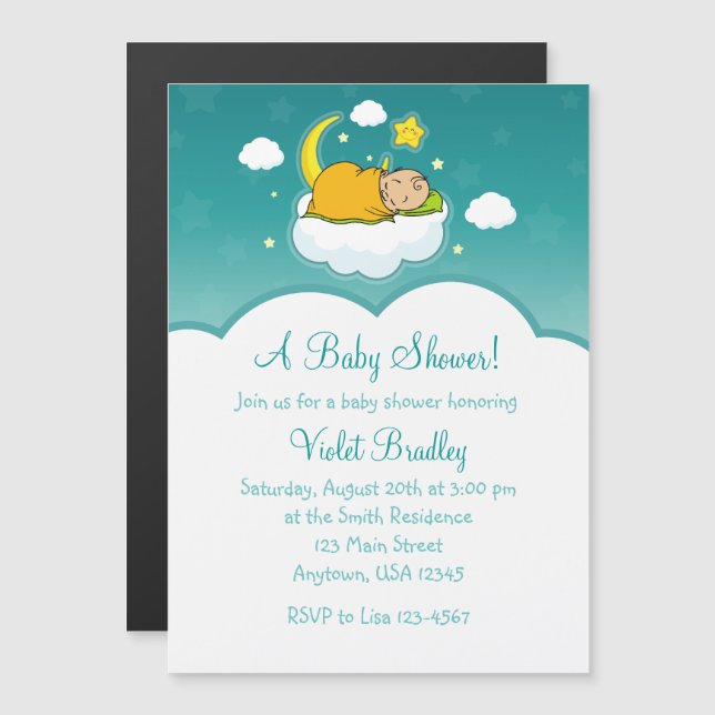 Invitations magnétiques turquoises Baby showers ne (Devant / Derrière)
