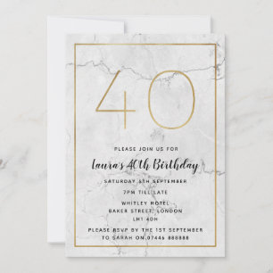 Invitations marbrés blanc et or 40e anniversaire