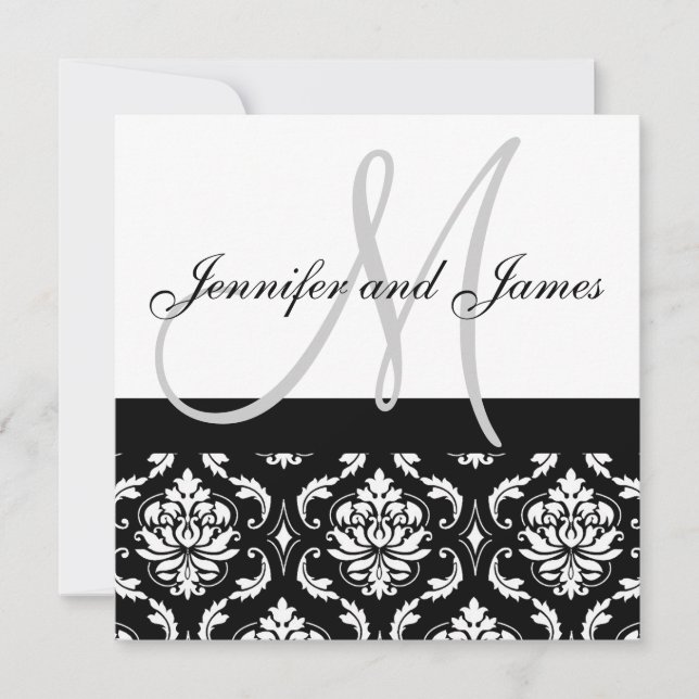 Invitations Mariage damassé avec des noms de monog (Devant)