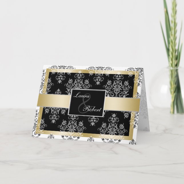 Invitations Mariage damassé Black Et Gold (Devant)