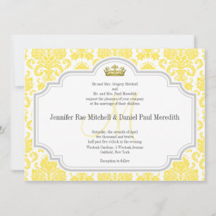 Invitations Mariage damassé Jaune Monogramme M