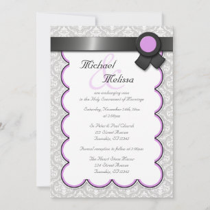 Invitations Mariage damassé violet gris