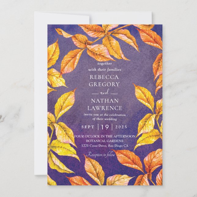 invitations mariage de automne violet et orange (Devant)