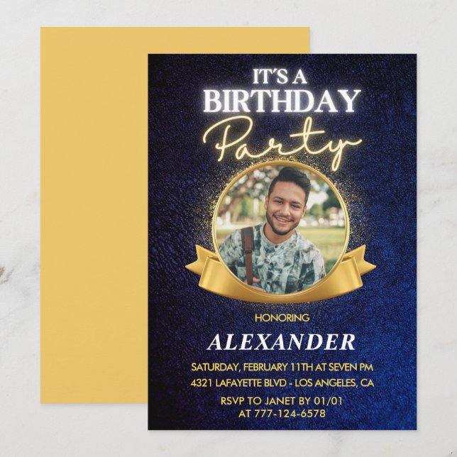 Invitations masculines 22e anniversaire Elegant Ch (Devant / Derrière)