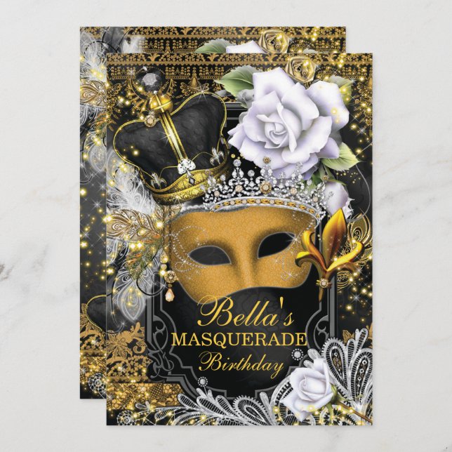 Invitations Masquerade Anniversaire (Devant / Derrière)
