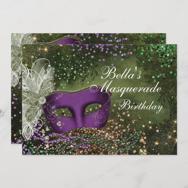 Invitations Masquerade Mardi Gras (Devant / Derrière)