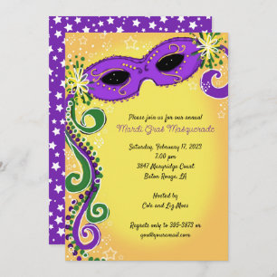 Invitations Masquerade : Mardi Gras Jaune Violet