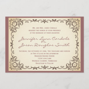 Invitations mauve de mariage de cadre vintage de