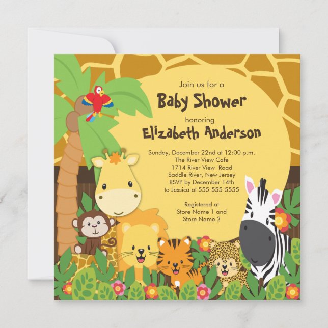 Invitations mignonnes de baby shower d'animaux de (Devant)