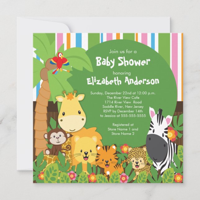 Invitations mignonnes de baby shower d'animaux de (Devant)