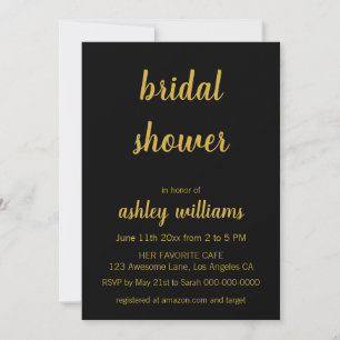 Invitations minimalistes de douche nuptiale noire 