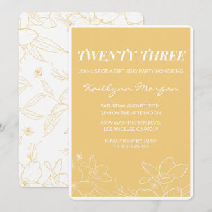 Invitations modernes 23e anniversaire Floral Jaune