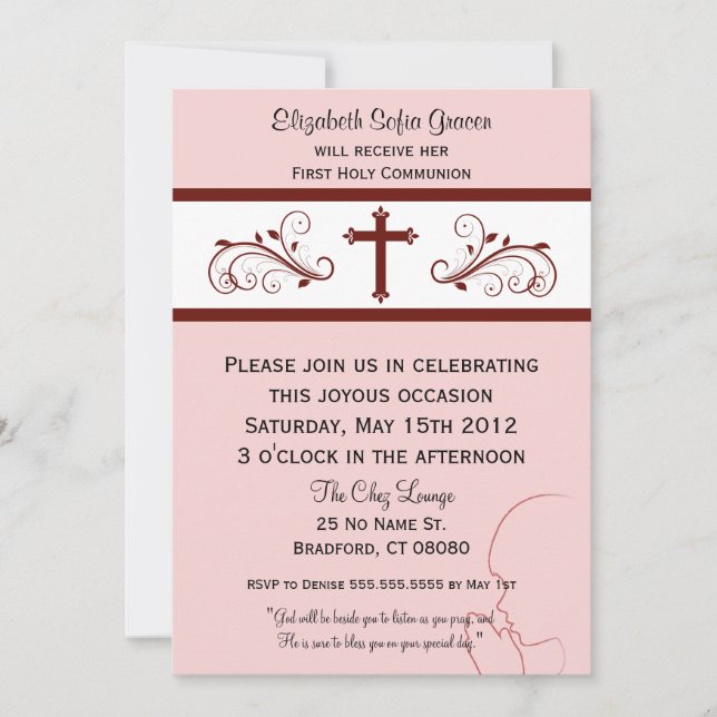Invitations modernes de communion pour des filles (Devant)