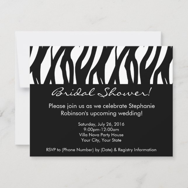 Invitations modernes de douche nuptiale noire et b (Devant)