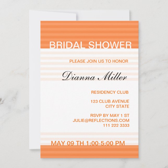Invitations modernes de douches nuptiales ::Orange (Devant)