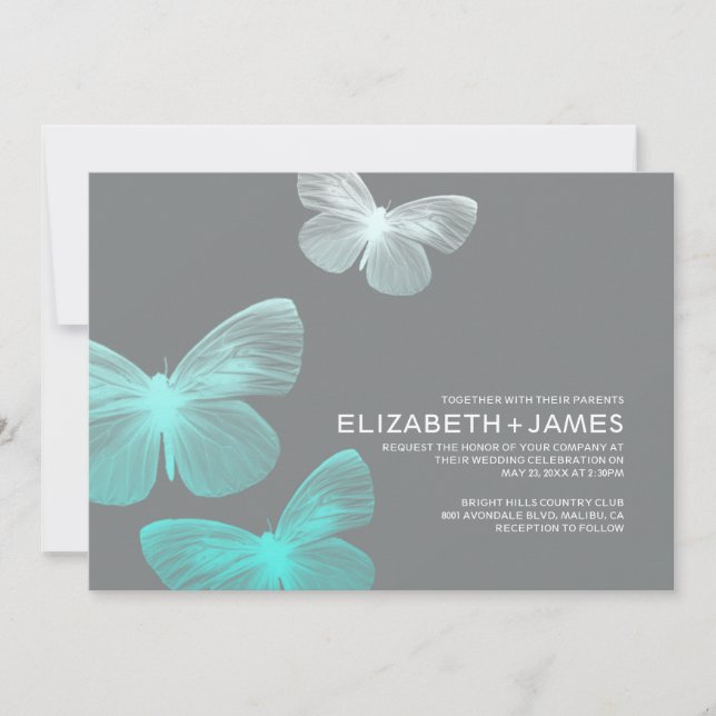 Invitations modernes de mariage de papillon (Devant)