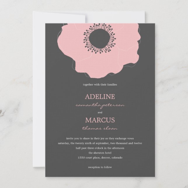 Invitations modernes de mariage de pavot (rose) (Devant)