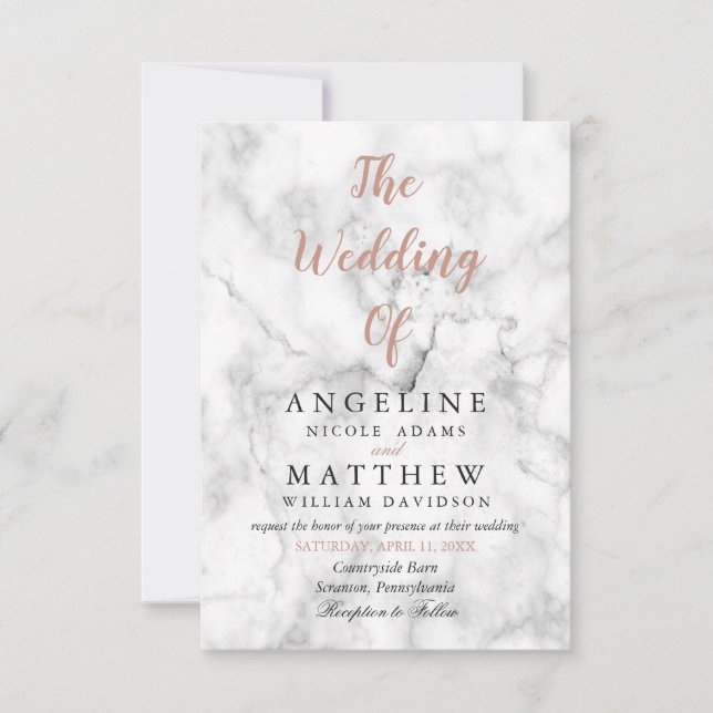 Invitations modernes de mariage d'or rose blanc de (Devant)