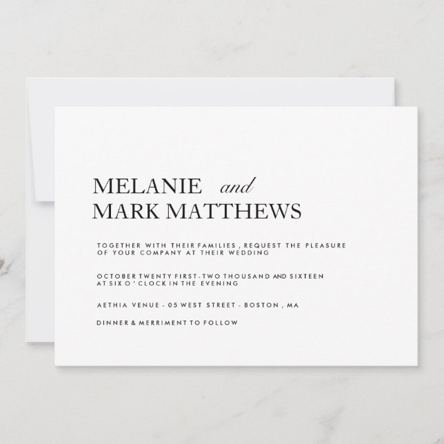 Invitations modernes de mariage noir et blanc (Devant)