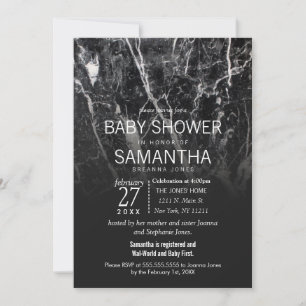 Invitations modernes en noir et Marbre blanc