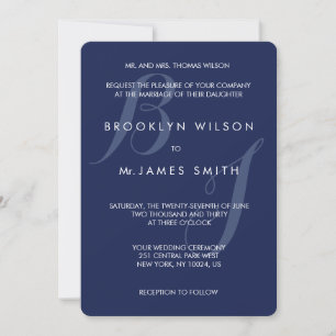 Invitations Monogrammed Round Marine Blue Wedding