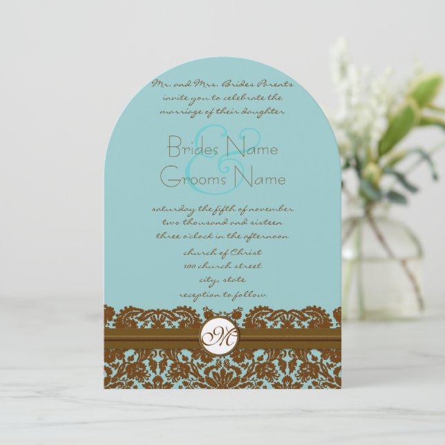 Invitations Monogrammes de Mint Mariage damassé (Debout devant)