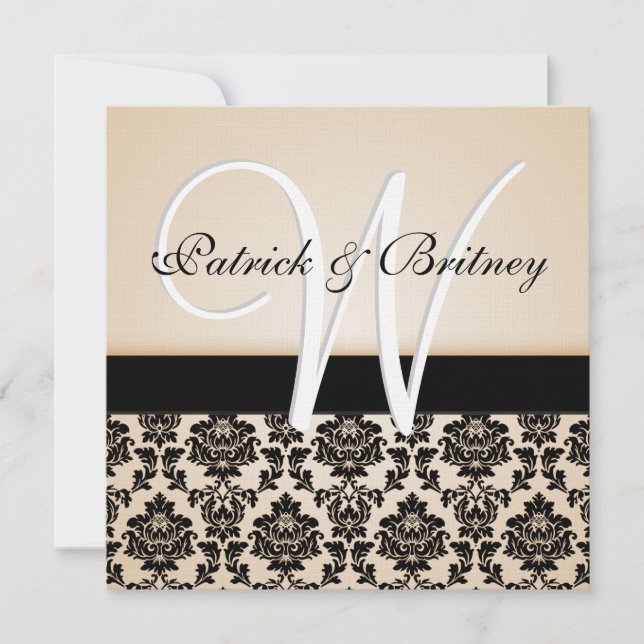 Invitations Monogrammes Ivory et Black Mariage dam (Devant)