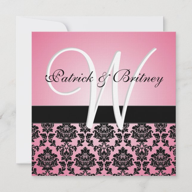 Invitations Monogrammes Pink & Black Mariage damas (Devant)