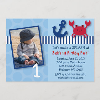 Invitations nautiques d'anniversaire de crabe