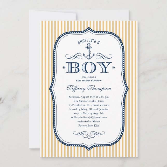 Invitations nautiques de baby shower (Devant)